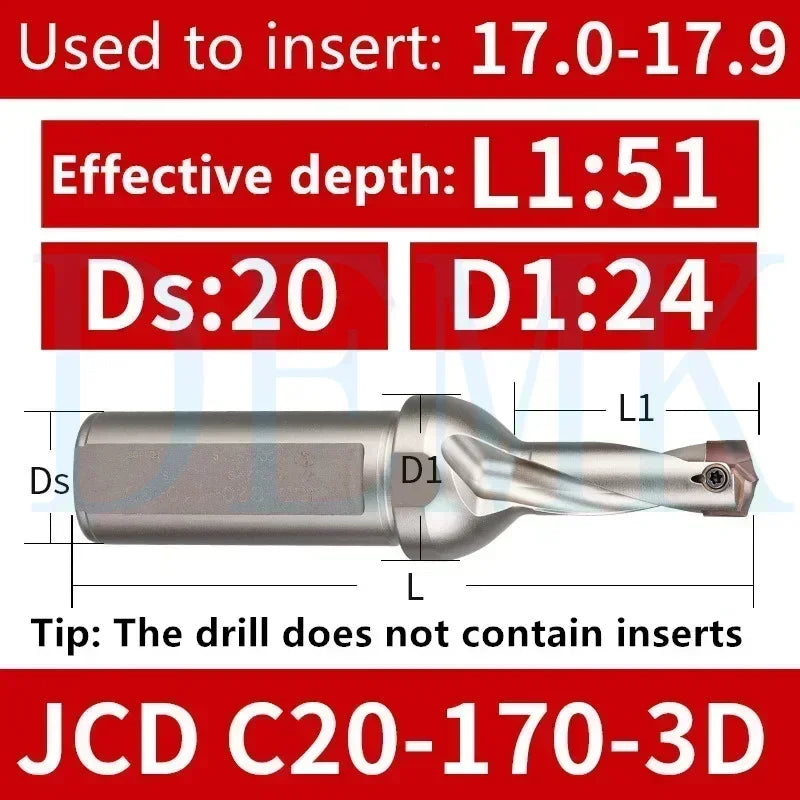 JCD Crown U-Drill Rod 10-25mm, Internal Cooling Indexable Drill