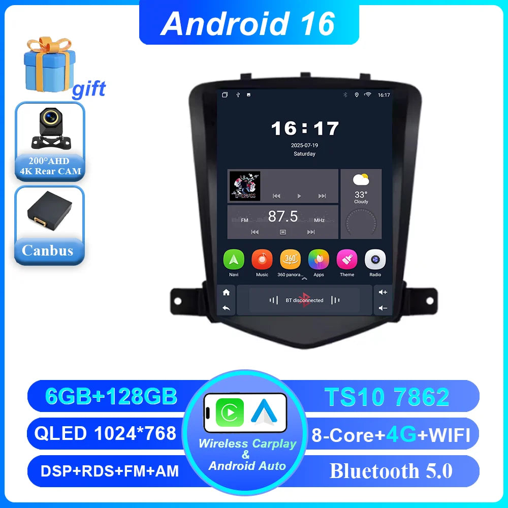Car Stereo with Apple CarPlay & Android Auto, Compatible with Chevrolet Cruze J300