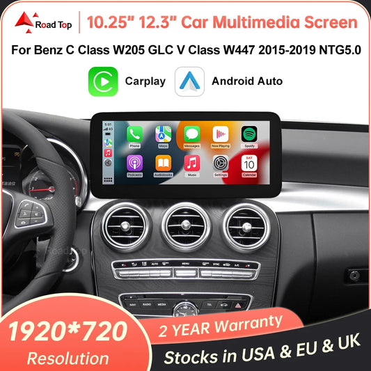 Wireless CarPlay & Android Auto Display Screen, Compatible with Mercedes-Benz C W205 GLC V W447 A W176