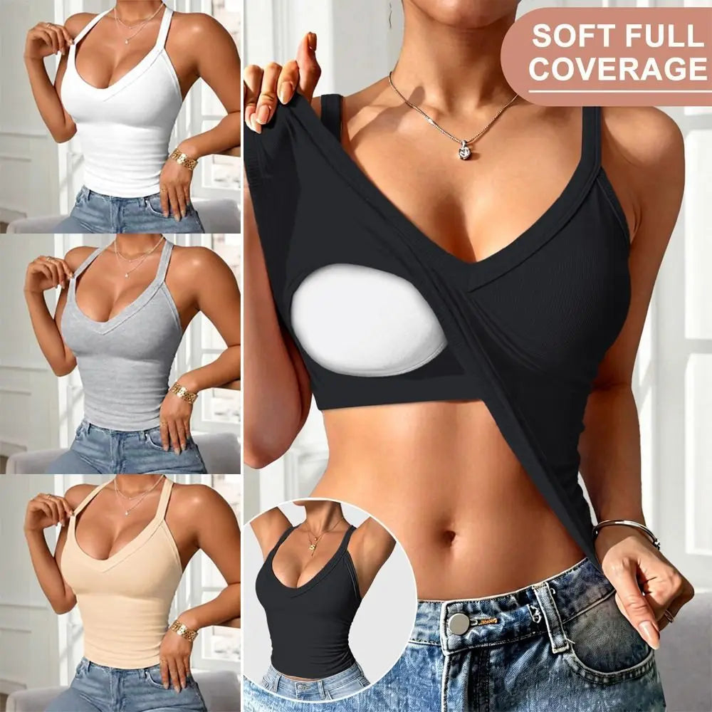 Women's V-neck cami with built-in bra — view 2 of 9