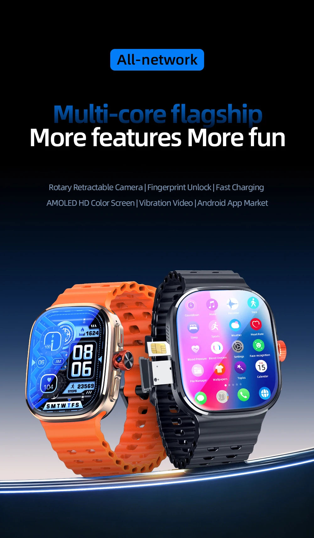 M99 Mini New Package 2.29inch Amoled Smartwatch 5G LTE Android 13.0 Smart Watch With Touch ID Fingerprint unlock GPS WIFI Sim