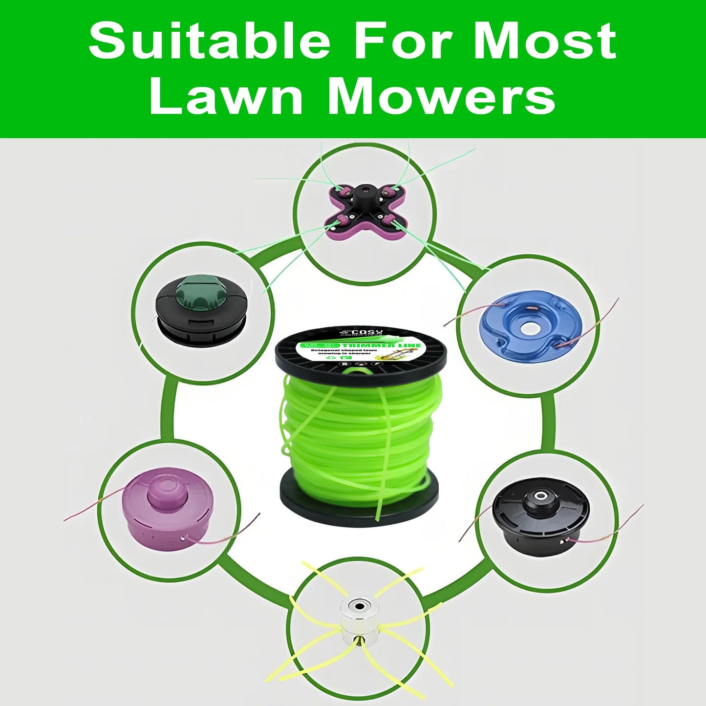 TSES 59m~130m Green String Trimmer Line Roll Durable Octagonal Shape Nylon Weed Whacker Line Strimmer Line Rope
