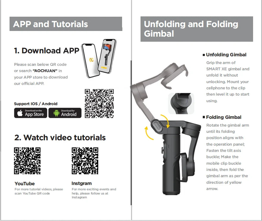 AOCHUAN 3-Axis Handheld Gimbal Stabilizer SmartXE for Smartphone for iPhone Android AI Face Tracking Tk Vlog