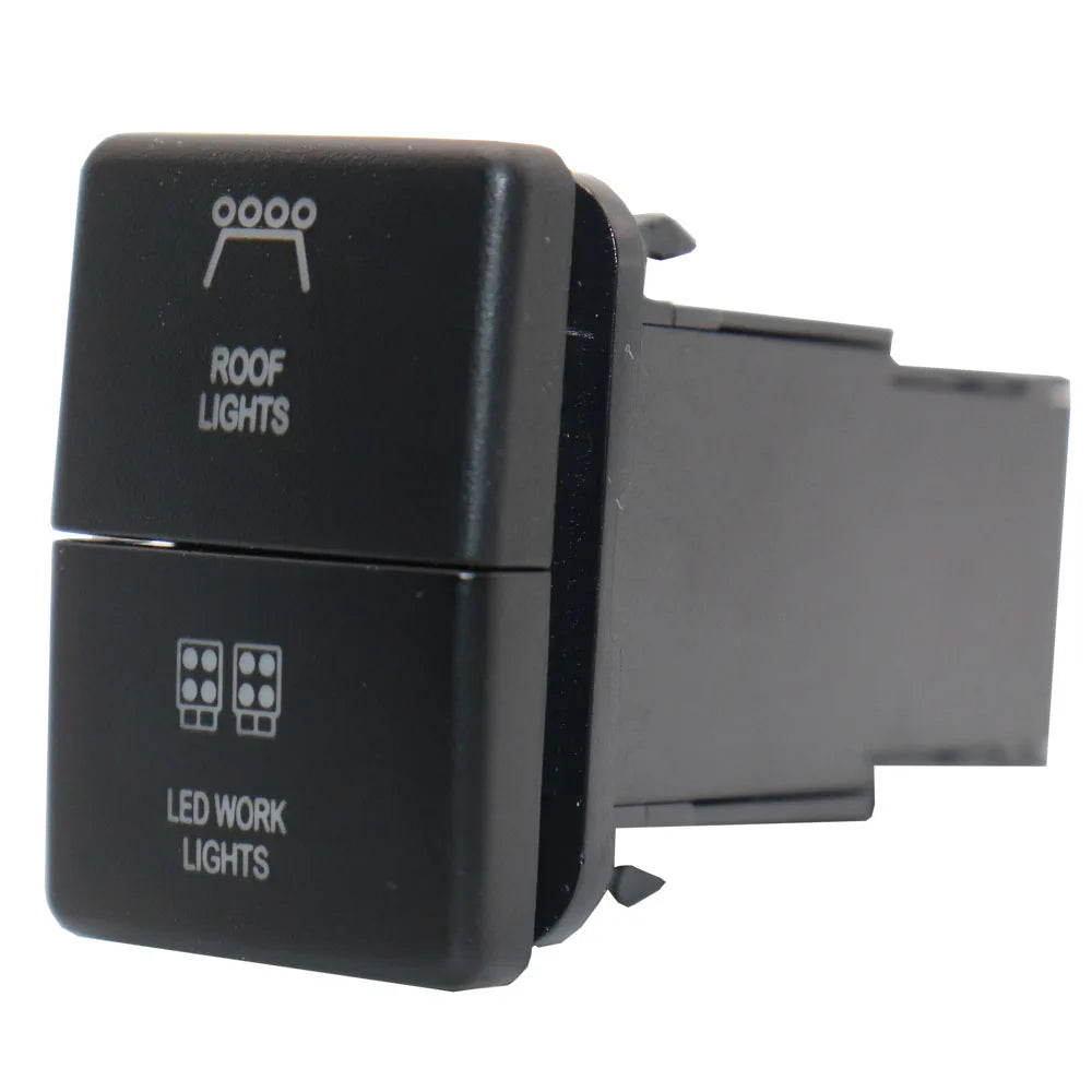 12V Dual Push Button Switch ON-Off Blue/Green Backlit 32.5mm X 22mm for Toyota 4Runner Hilux Prado RAV4, with Connector Wire