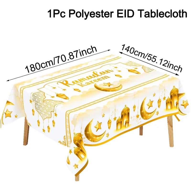 Ramadan Kareem Table Cover White Gold Ramadan Decor 2026 For Home Tablecloth Islamic Muslim Party Supplies Eid Al-Fitr Gift