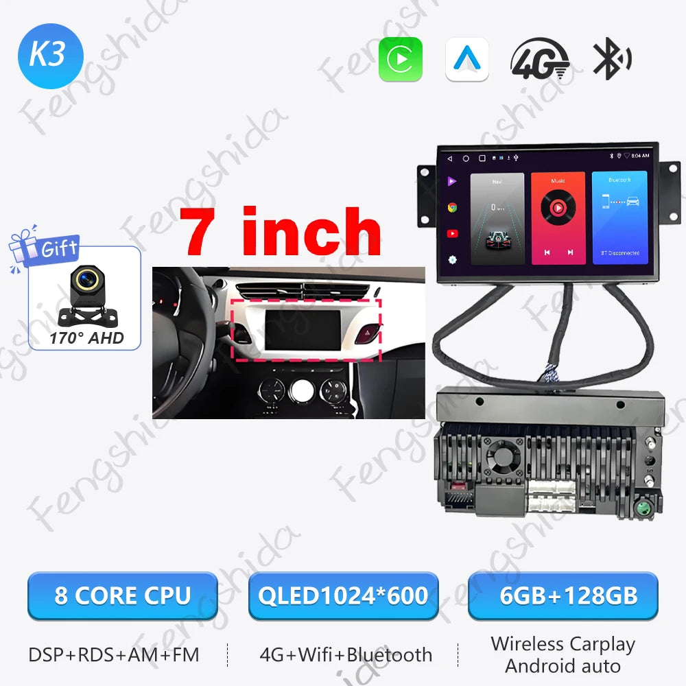 7" Android Car Stereo for Citroen C3 & DS3 (2010–2016) — CarPlay, Android Auto, GPS, WiFi