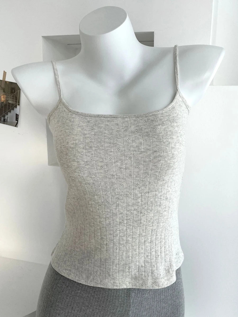 Bows Eyelet Sweet Slim Tank Top Women Lace Trim Cotton Sleeveless Summer Camis Vests Sweet Preppy Style Solid Crop Top Y2k