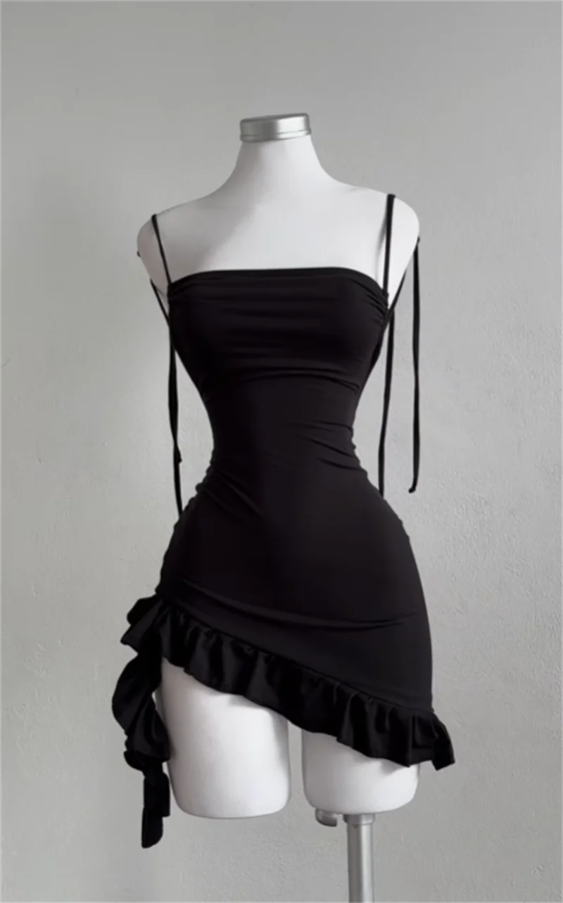 Women's Backless Ruffle Mini Dress — Lace-Up Bodycon Y2K Party Sundress