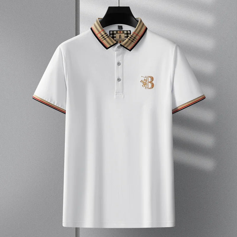 Summer men's fashion casual short sleeved polo shirt high-end boutique embroidered top comfortable and breathable lapel T-shirt