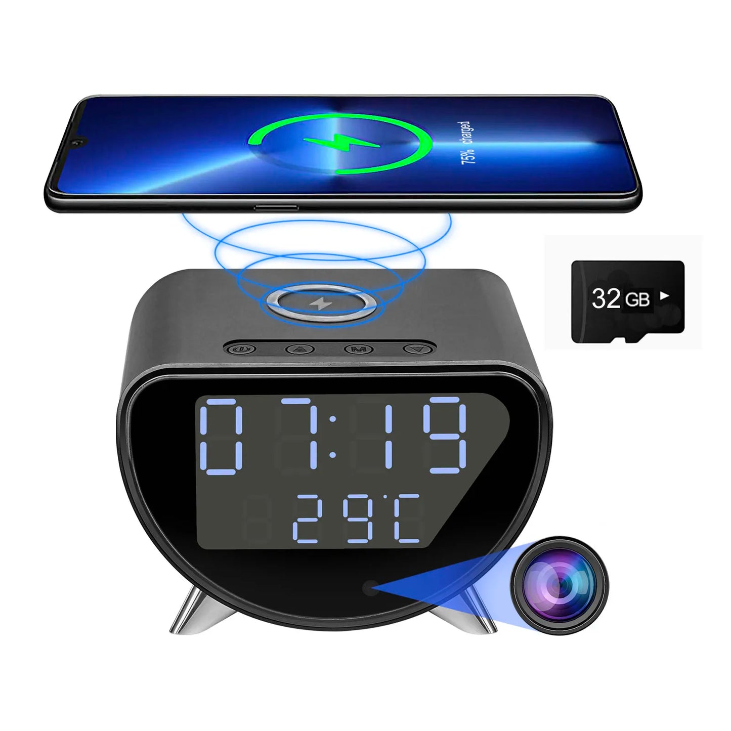 4K WiFi Clock Camera — Wireless Charging Home Security Monitor