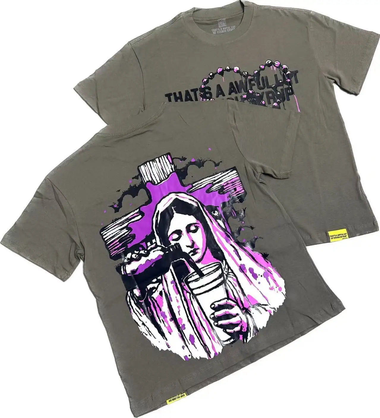 That's A Awful Lot of Cough Syrup Short Sleeve American Street Pop Hip-hop Cartoon Pattern Print Tops COUGH SYRUP T-shirt