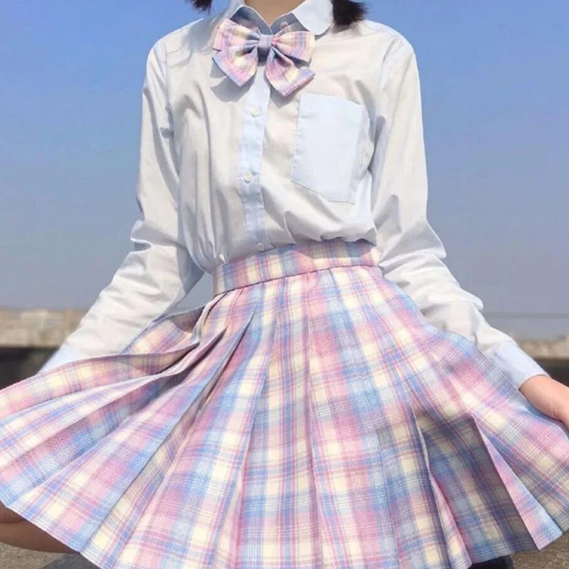 ZOKI Plaid Pleated Mini Skirt – Bow Knot High Waist Preppy Style | Harajuku Aesthetic Women's A-Line Dance Skirt | S-XXL