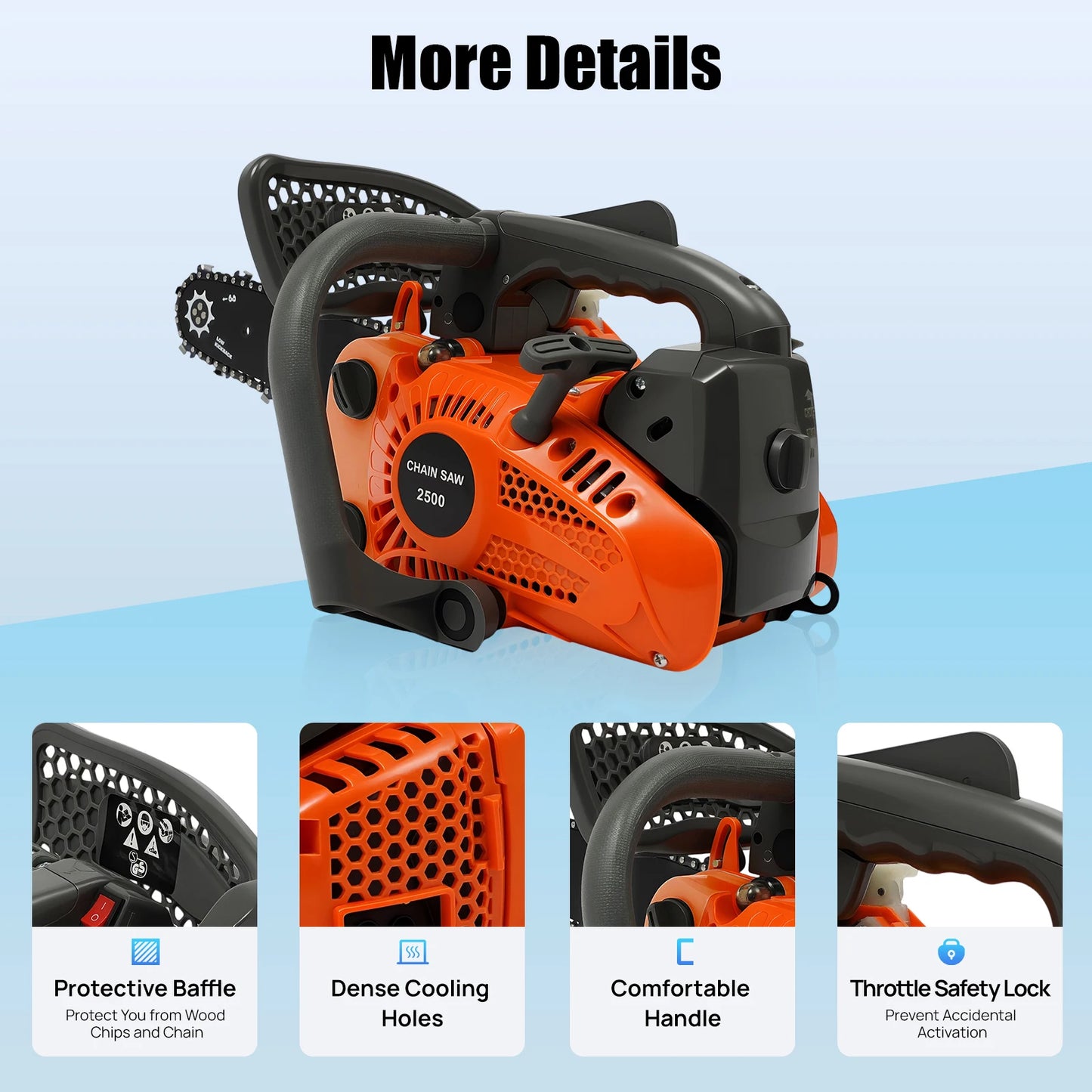 Top-Handle 25.4cc Gasoline Chainsaw – 2-Stroke Engine Logging & Wood Cutting Power Tool