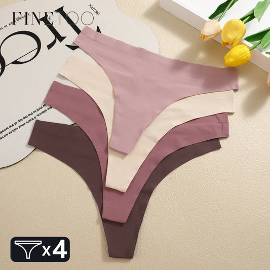 Women's Seamless Invisible Panties 4 Pack – Low Rise Ice Silk Thong