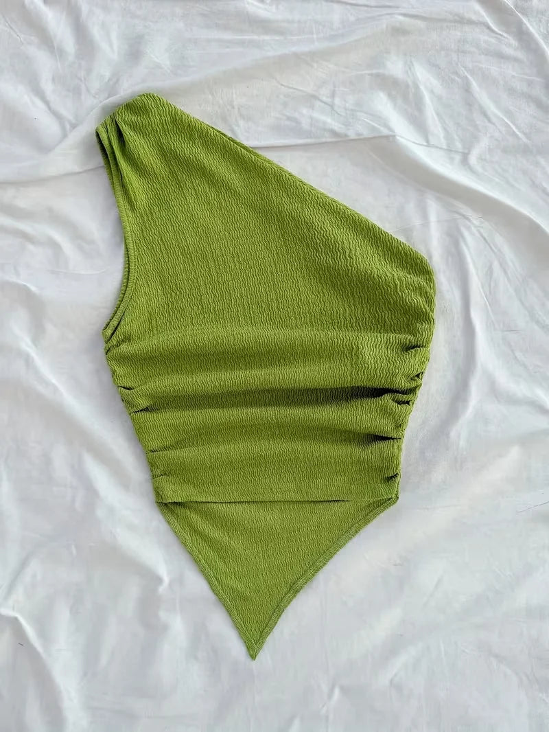 Women's Summer Holiday Asymmetrical Neckline Tank Top, Cropped Top