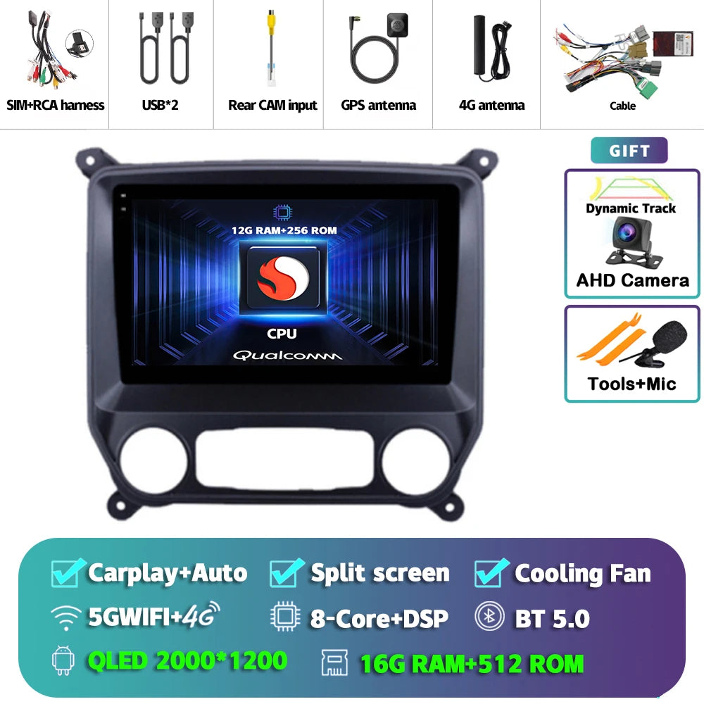 Android 16 Carplay Auto Car Radio Multimedia For Chevrolet Silverado 3 GMTK2 2014 2015 2016 2017 2018 Autoradio Stereo Head Unit