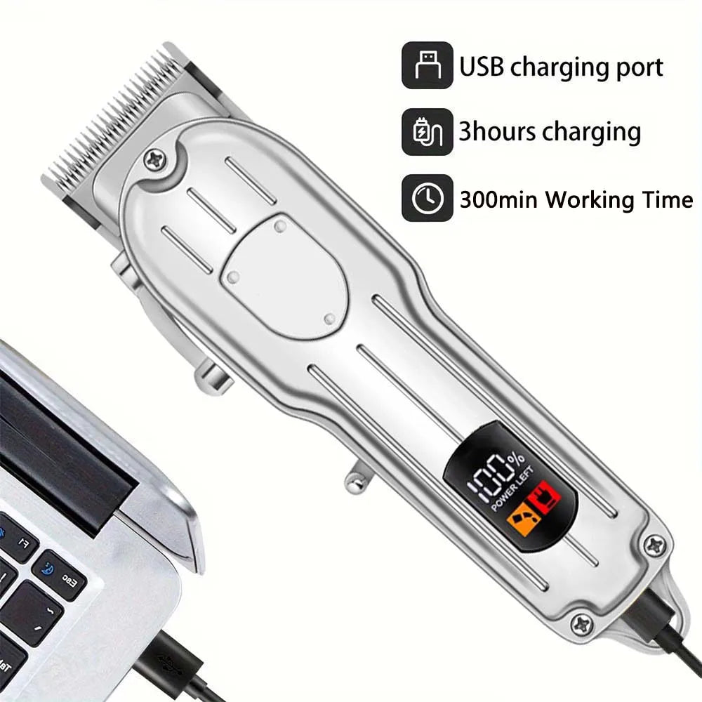 Professional Men's Cordless Electric Clipper, T-Blade Beard Trimming Kit, Haircutting Set with LED Display, Gift for men