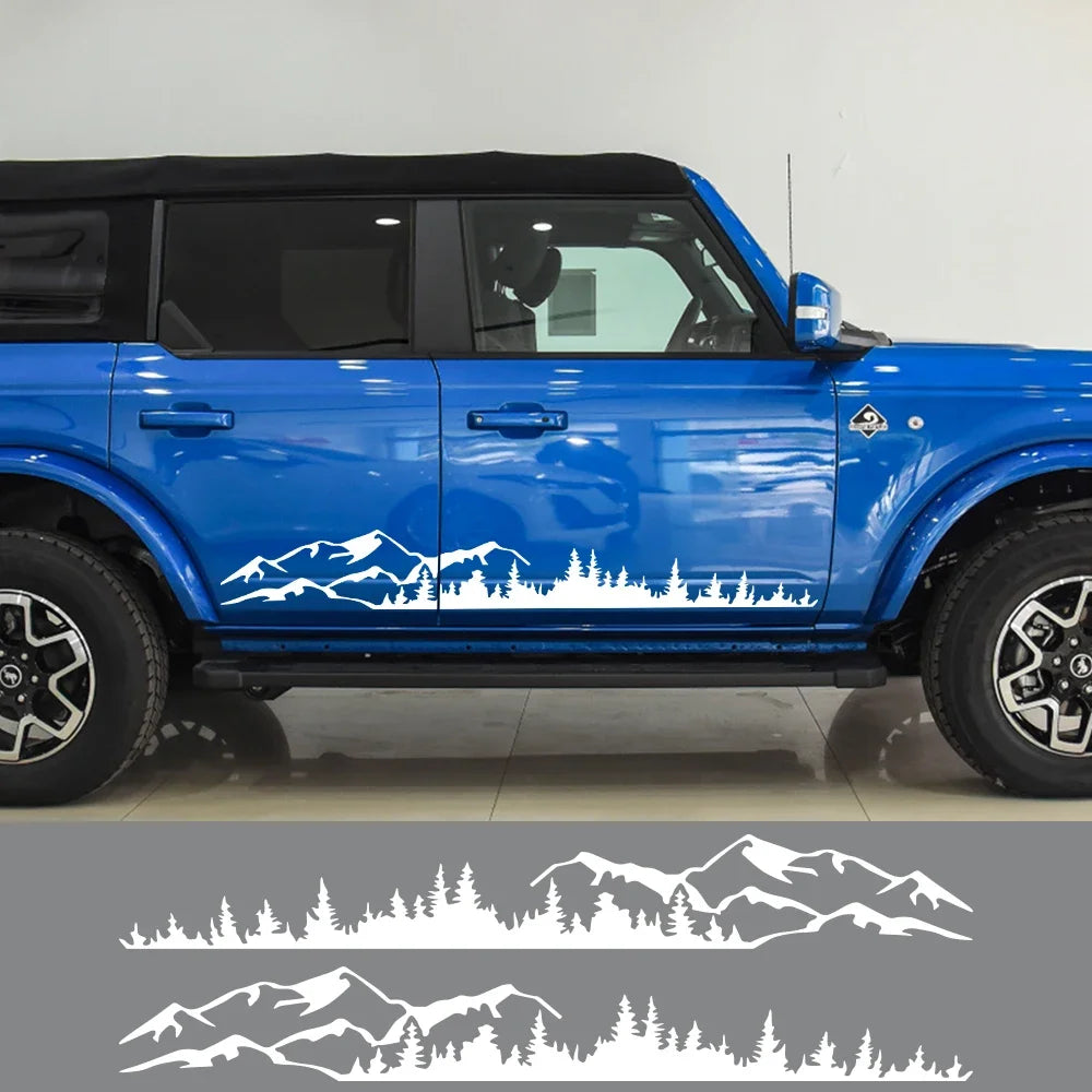 Forest Mountain Range Side Graphic Decal – Vinyl Film Compatible with Ford Bronco 2021 2022 2023