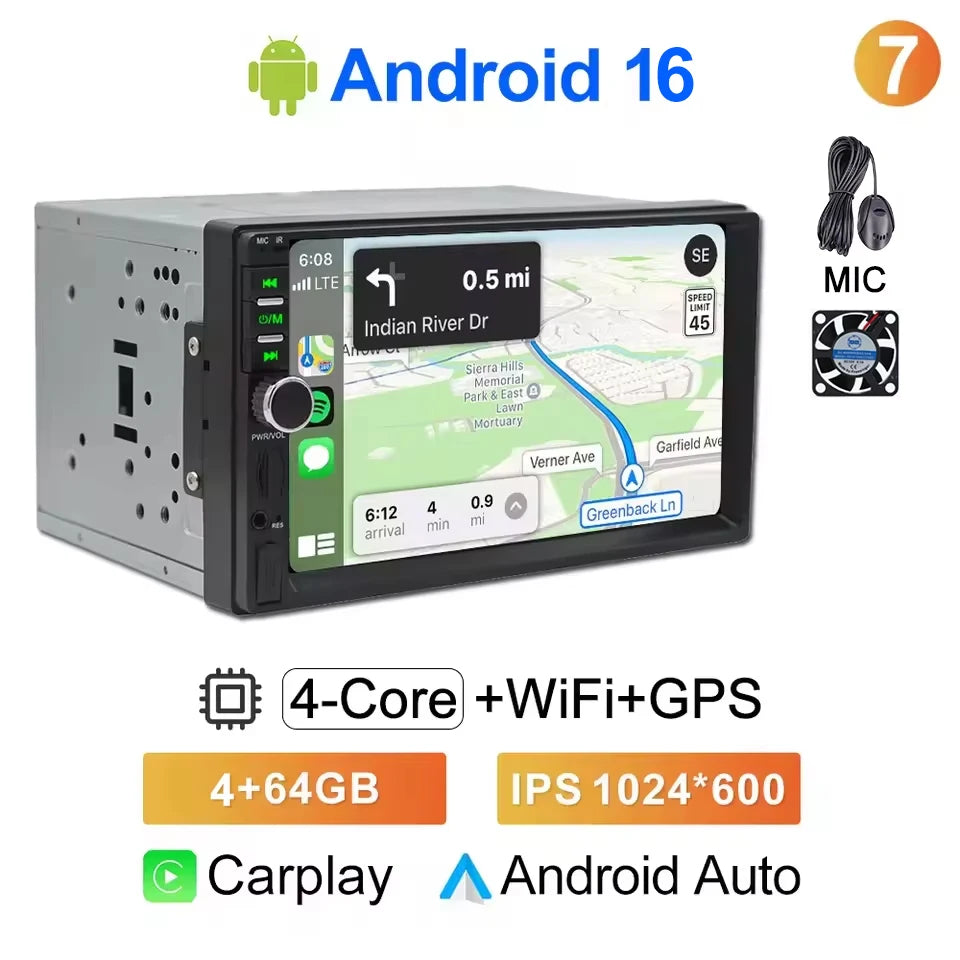 CAIXI Universal 2-DIN Android 14 Car Stereo — CarPlay, Android Auto, GPS for Toyota, Nissan, Jeep, Hyundai, Kia, Chevrolet, VW, Fiat