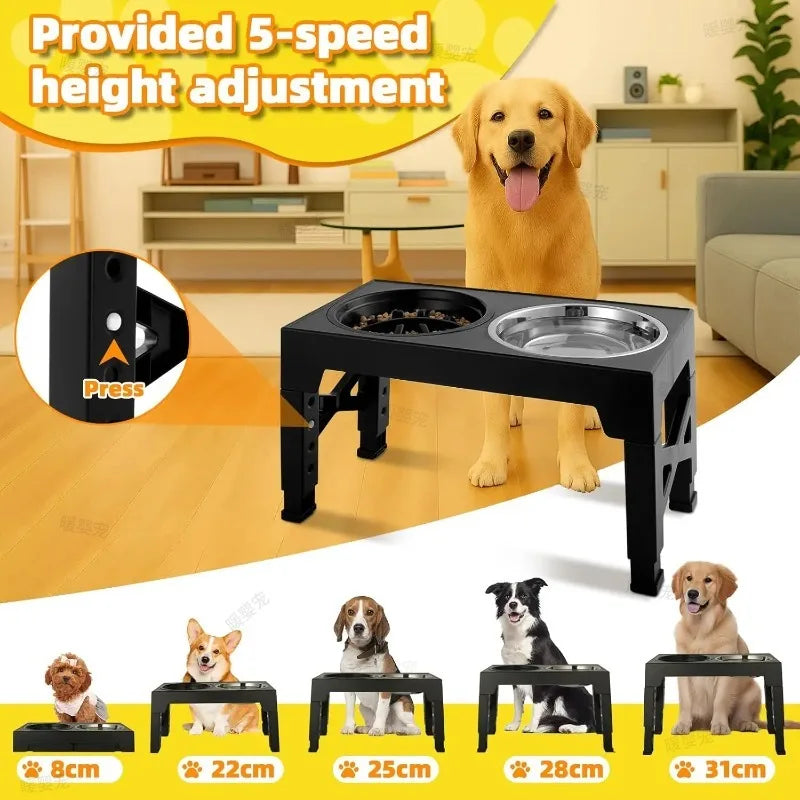 Raised Dog Bowl Stand - 5 Height Foldable Feeder, Double Bowls - photo 2