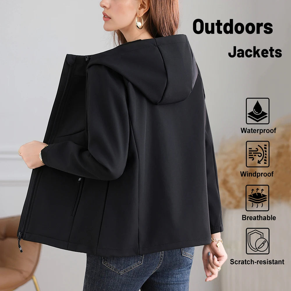 Women's Hooded Fleece Lined Outdoor Jacket - Windproof Hiking Coat - photo 4