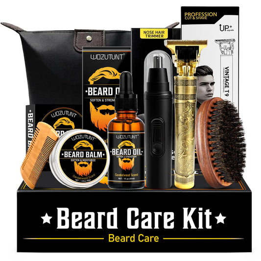 Men's Beard Grooming Gift Set – Trimmer, Oil, Balm, Brush & Comb