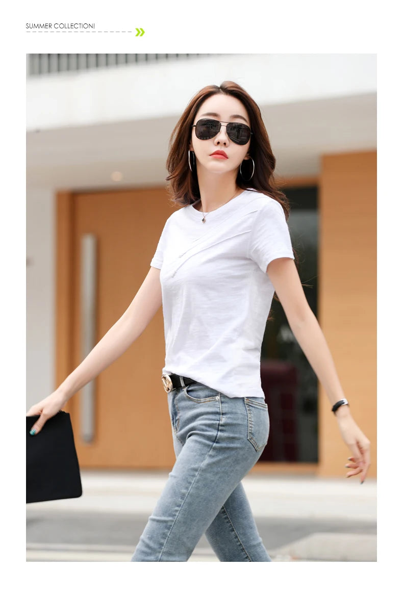 Women's slub cotton button tee, loose crew neck — view 12 of 20