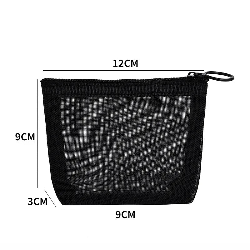 12-1PCS Clear Mesh Storage Bag Small Large Black Cosmetic Bag Portable Travel Toiletry Container Pouches Bags Bathroom Organizer