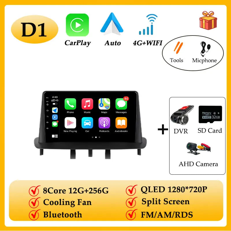 Car Radio Video Audio Android 15 for Renault Megane 3 Fluence Samsung SM3 2008 - 2014 CarPlay GPS Navi Split Screen WIFI DSP BT