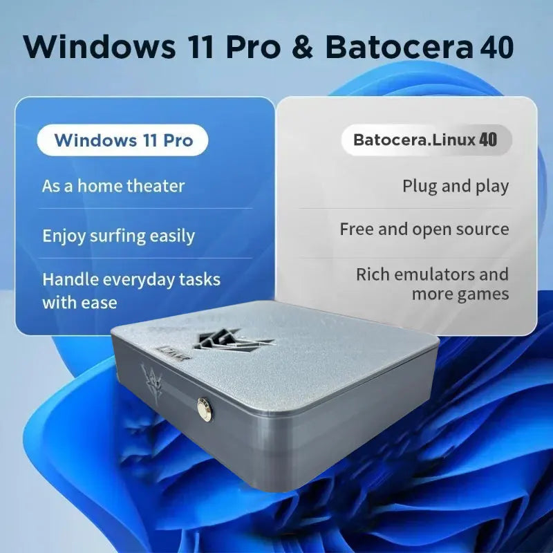 AK1 Pro Dual-System Mini PC Console — Intel CPU, 8GB RAM, 60+ Emulators, TV Game Box