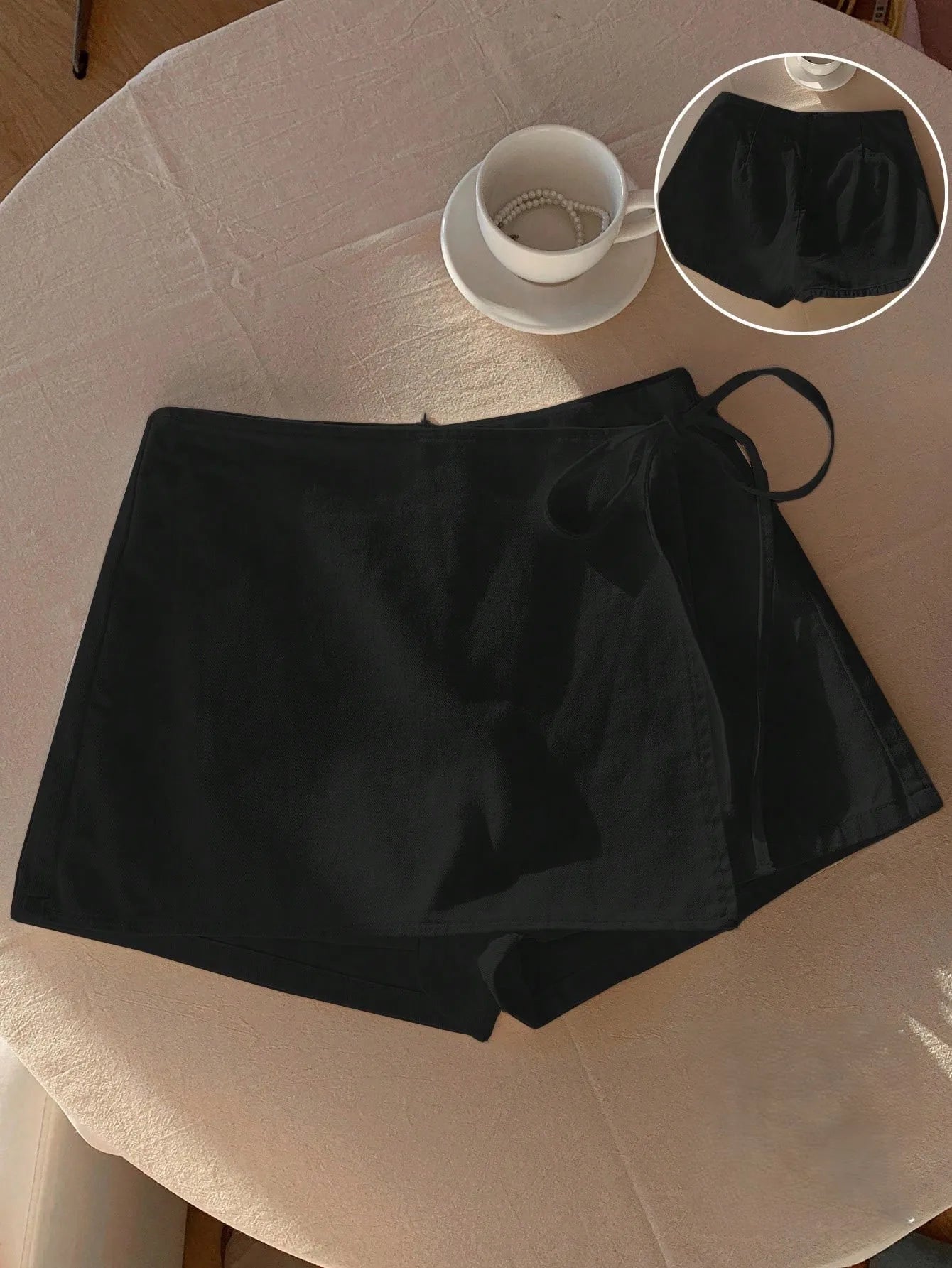 Ladies New Spring Summer Linen Solid Color Casual Sports Elastic Waist Drawstring Belted Skort for Spring Summer