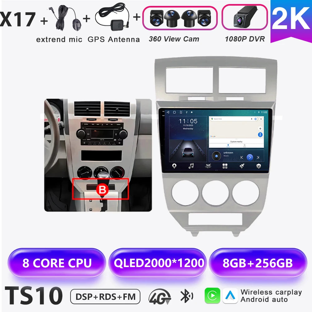 Car Stereo with Apple CarPlay & Android Auto, Compatible with Dodge Caliber & Jeep Compass MK