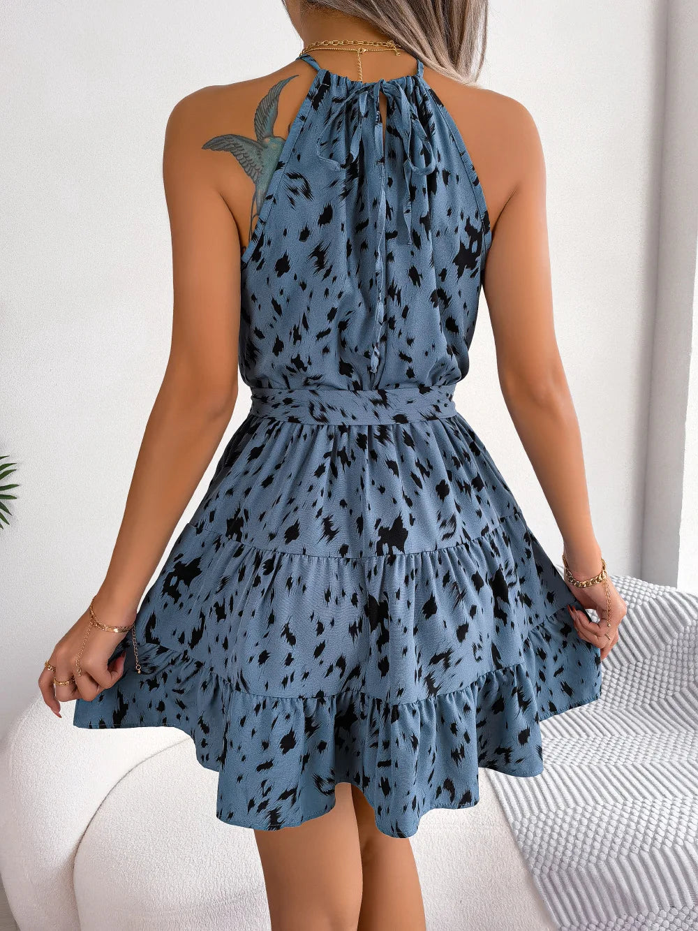 Women's Leopard Print Ruffled Halter Mini Dress – Sexy Spring Summer Fashion Dress