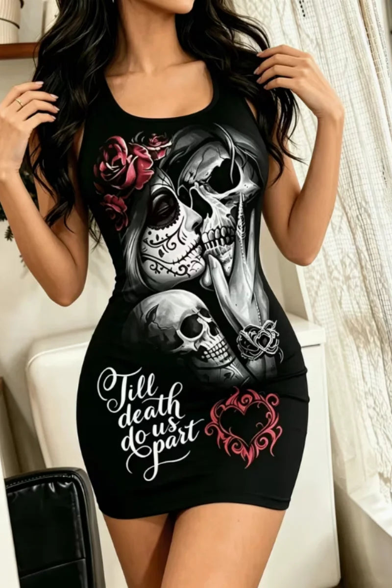 Women’s Casual Skeleton Printed Summer Cooling Shoulder Straps with Sleeves Off Shoulder Bodysuit/Pajamas/Home Wear.