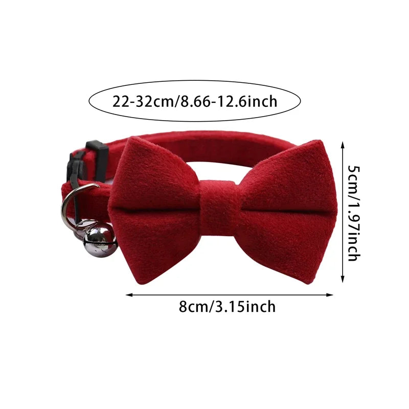 1Pcs/2Pcs Cat Collar with Bell Bow Tie Velvet & Fabric Adjustable Safety Collar for Small Dogs Kittens Pet Supplies