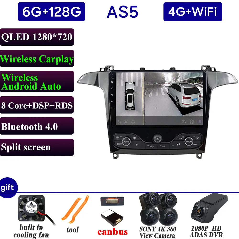 Car Stereo with Apple CarPlay & Android Auto, Compatible with Ford S-MAX & Galaxy