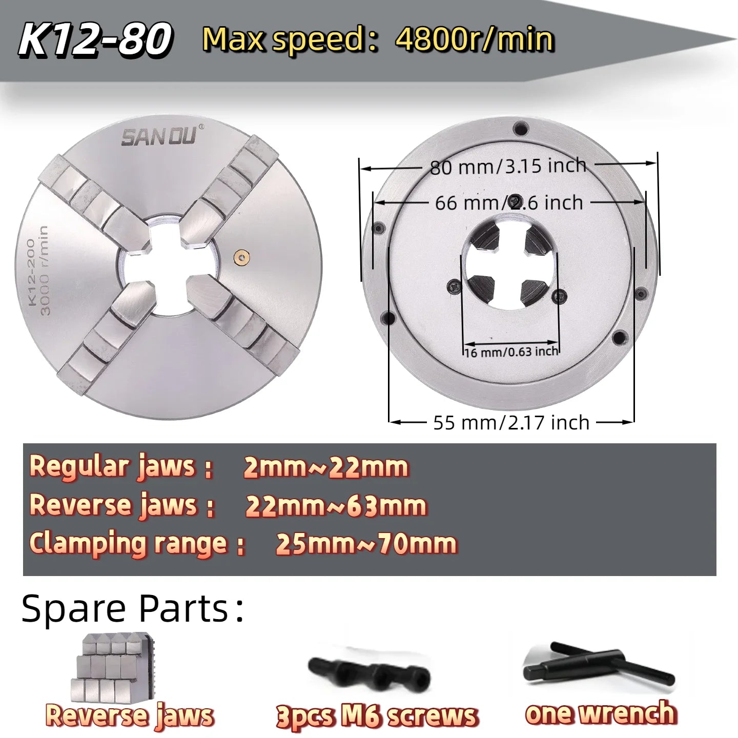 80/100/125mm Precision 4-Jaw Self-Centering Lathe Chuck - Iron & Steel Wide Clamping Range Automatic Centering for Machine Tools