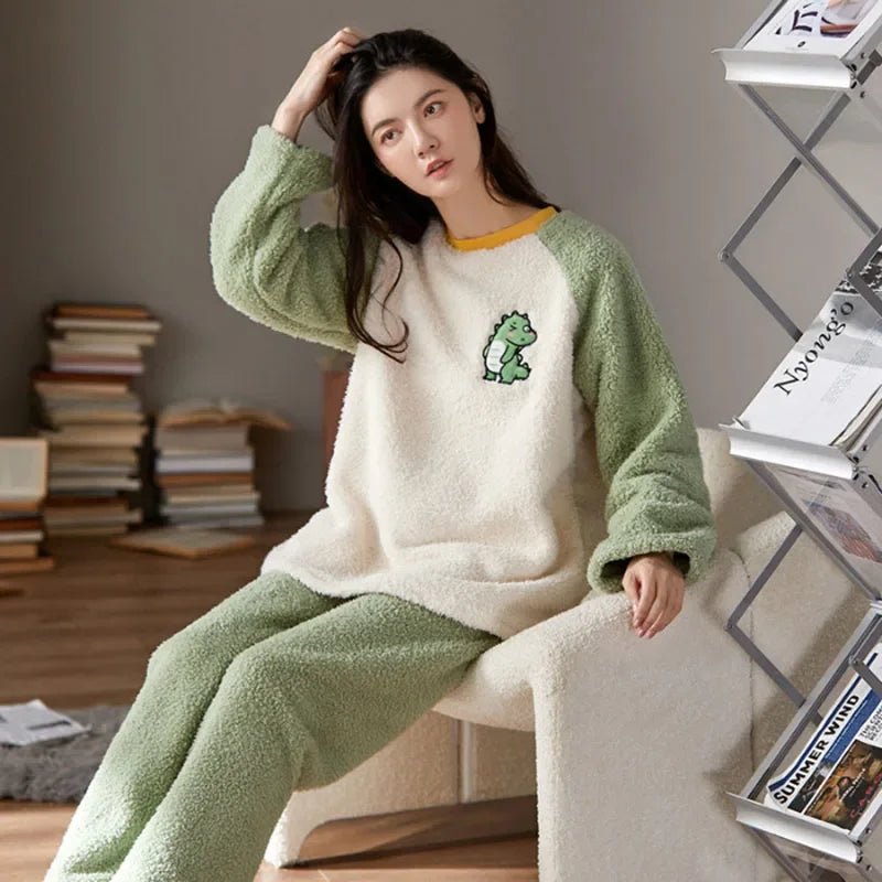 Women's Cartoon Bear Flannel Pajama Set - Padded Winter Sleepwear - photo 4