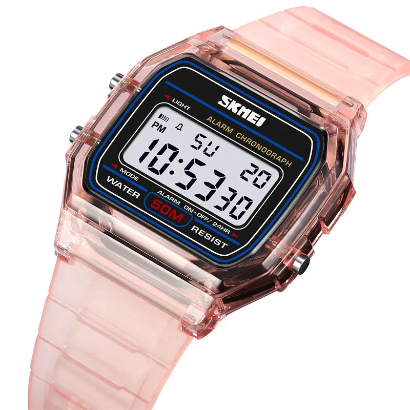 Skmei Women Digital Watches Fashion Transparent Case TPU Strap Led Waterproof Swimming Sports Wristwatch Female Alarm Clock
