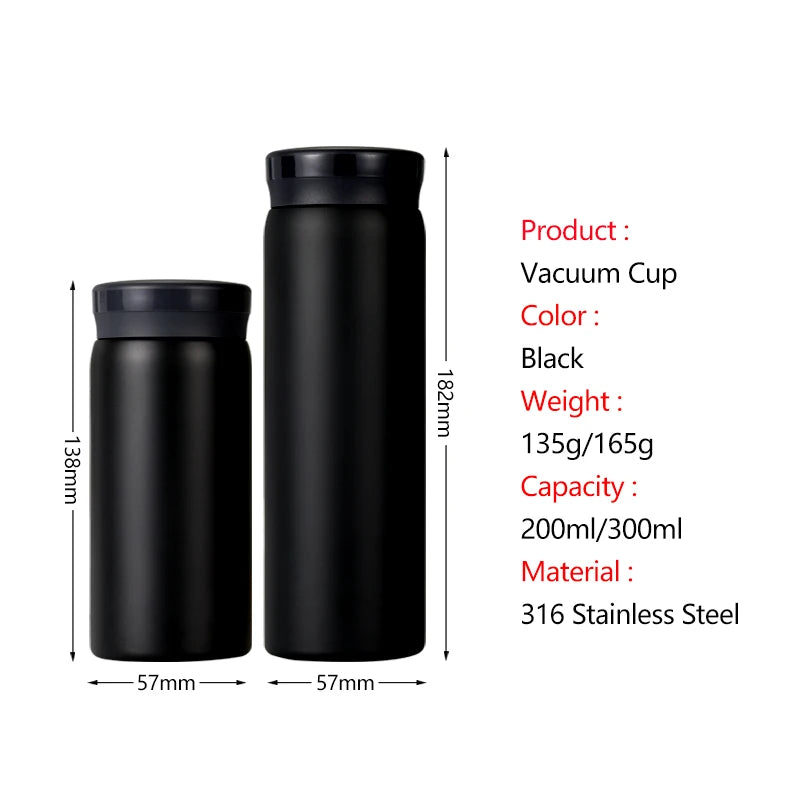 200/300ML 316 Stainless Steel Pocket Mini Thermos Custom LOGO Black Hot Water Bottle Vacuum Flask For Ice Coffee Travel Cup