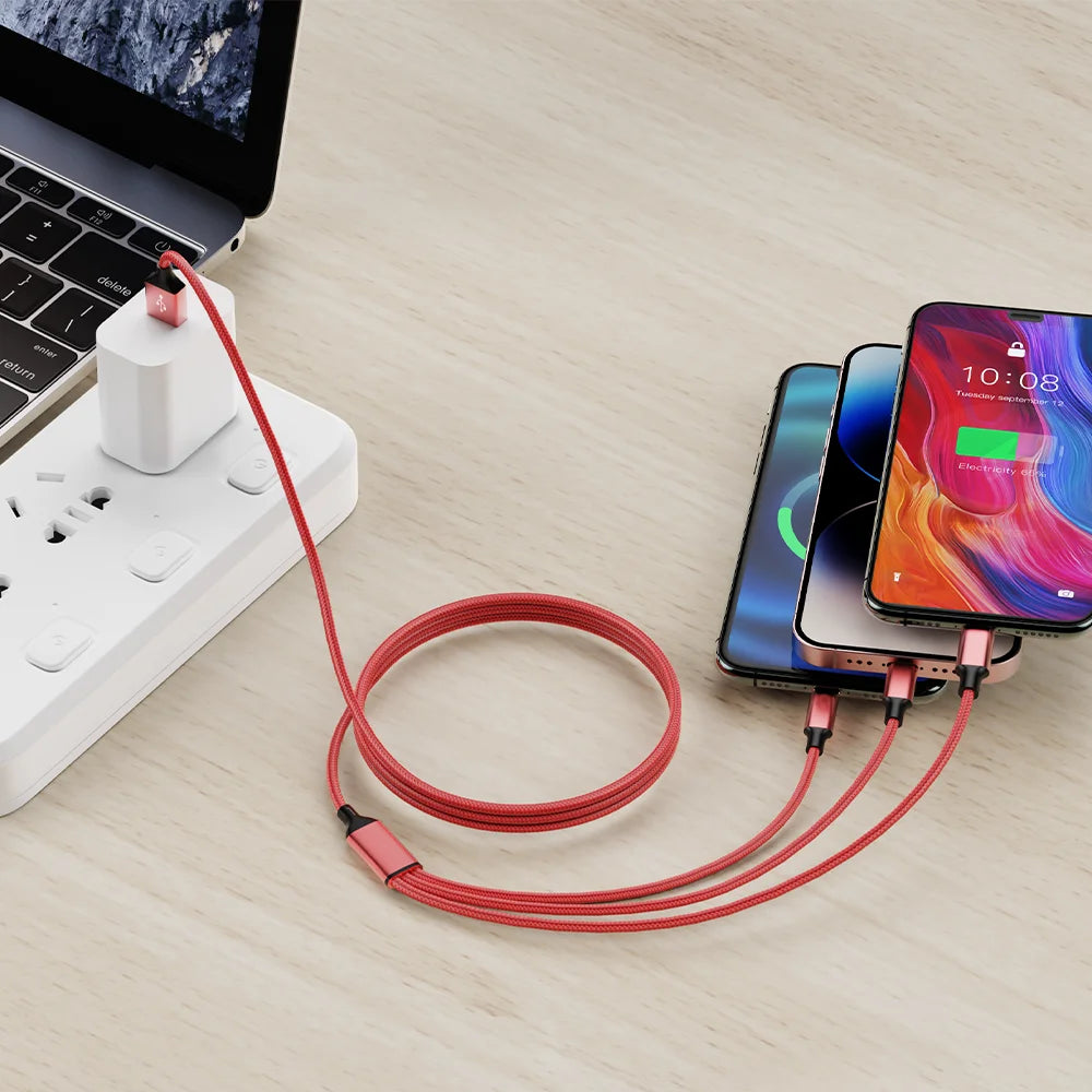 4pcs 3in1 USB-C Fast Charging Cable with Lightning Micro Type C Multi Interface Data Cable Suitable for Iphone Samsung Xiaomi