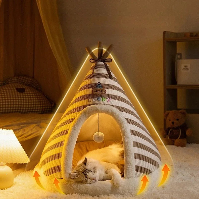 Plush Cat Tent Bed with Removable Cover - Warm House for Indoor Cats - photo 3