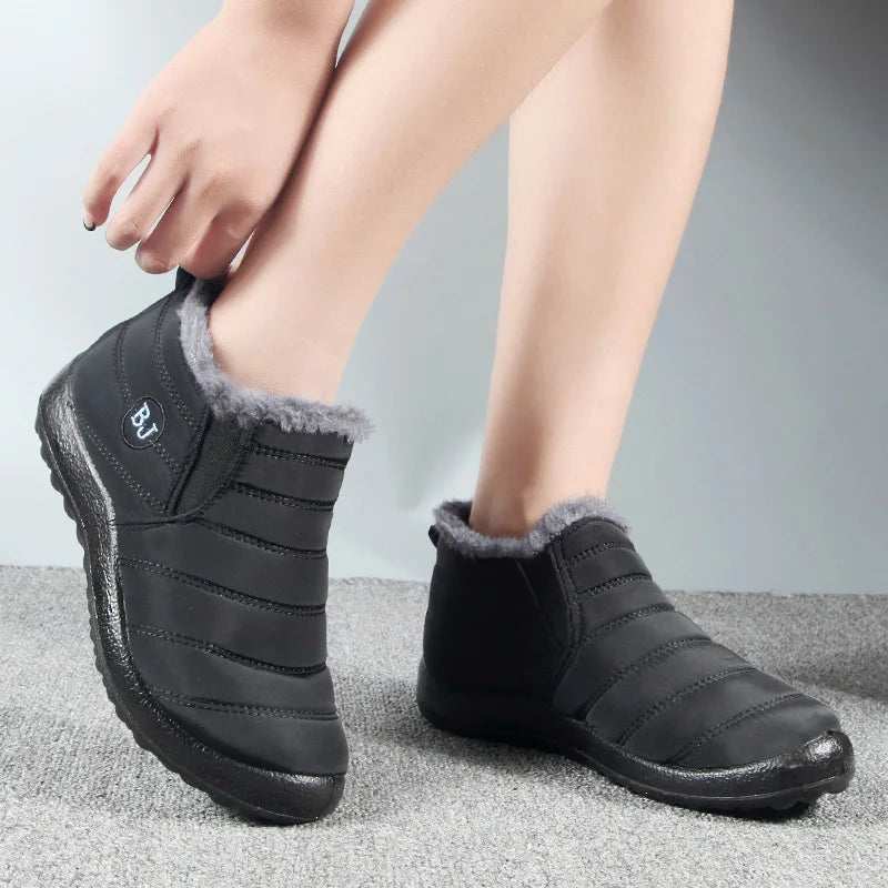 Slip-On Platform Ankle Snow Boots - Plush Lined Winter Shoes