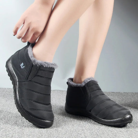 Slip-On Platform Ankle Snow Boots - Plush Lined Winter Shoes