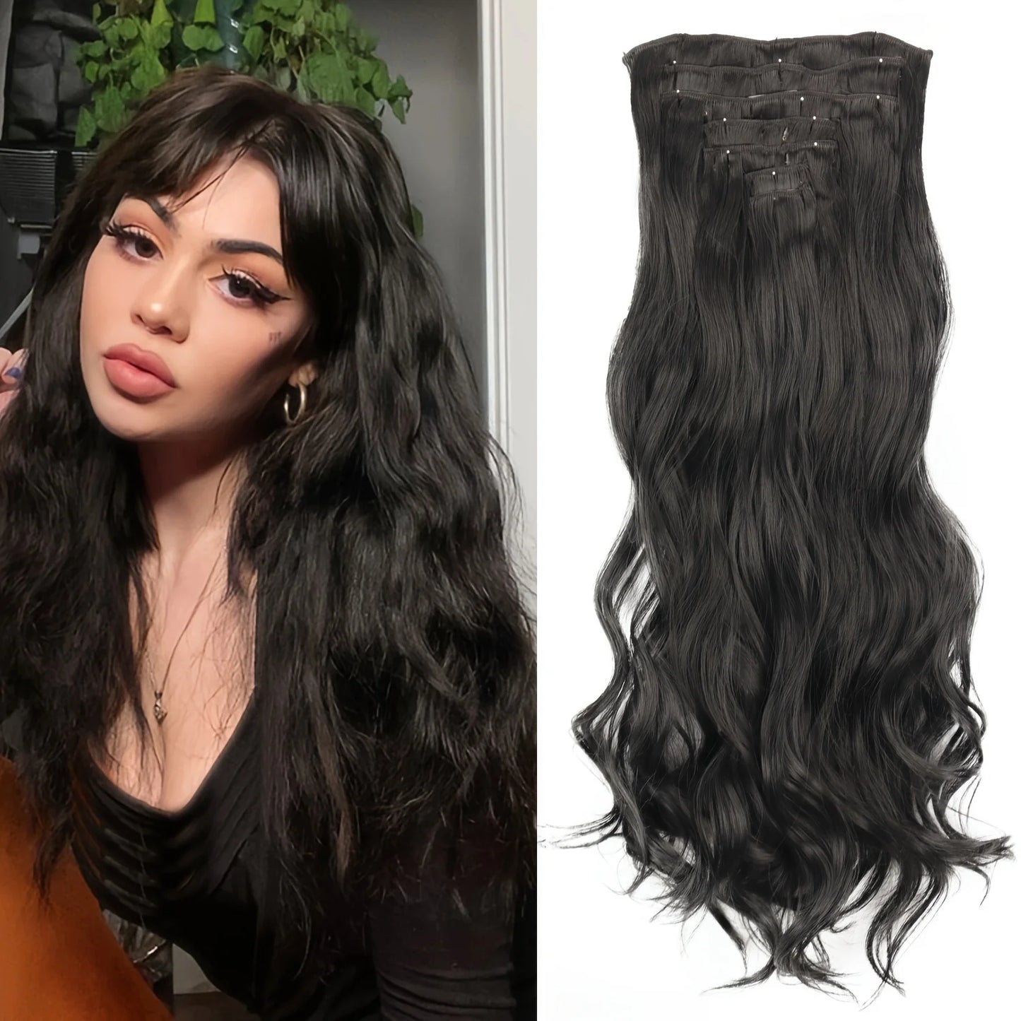 7Pcs/Set 16 Clips Hair Extension Black Long Straight Natural Hair Ombre Hairpiece Heat Resistant Fiber for Women Hairstyle