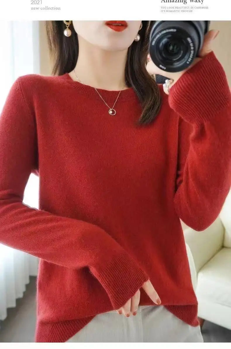 Women's Soft Knit Crew Neck Sweater, Basic Jumper