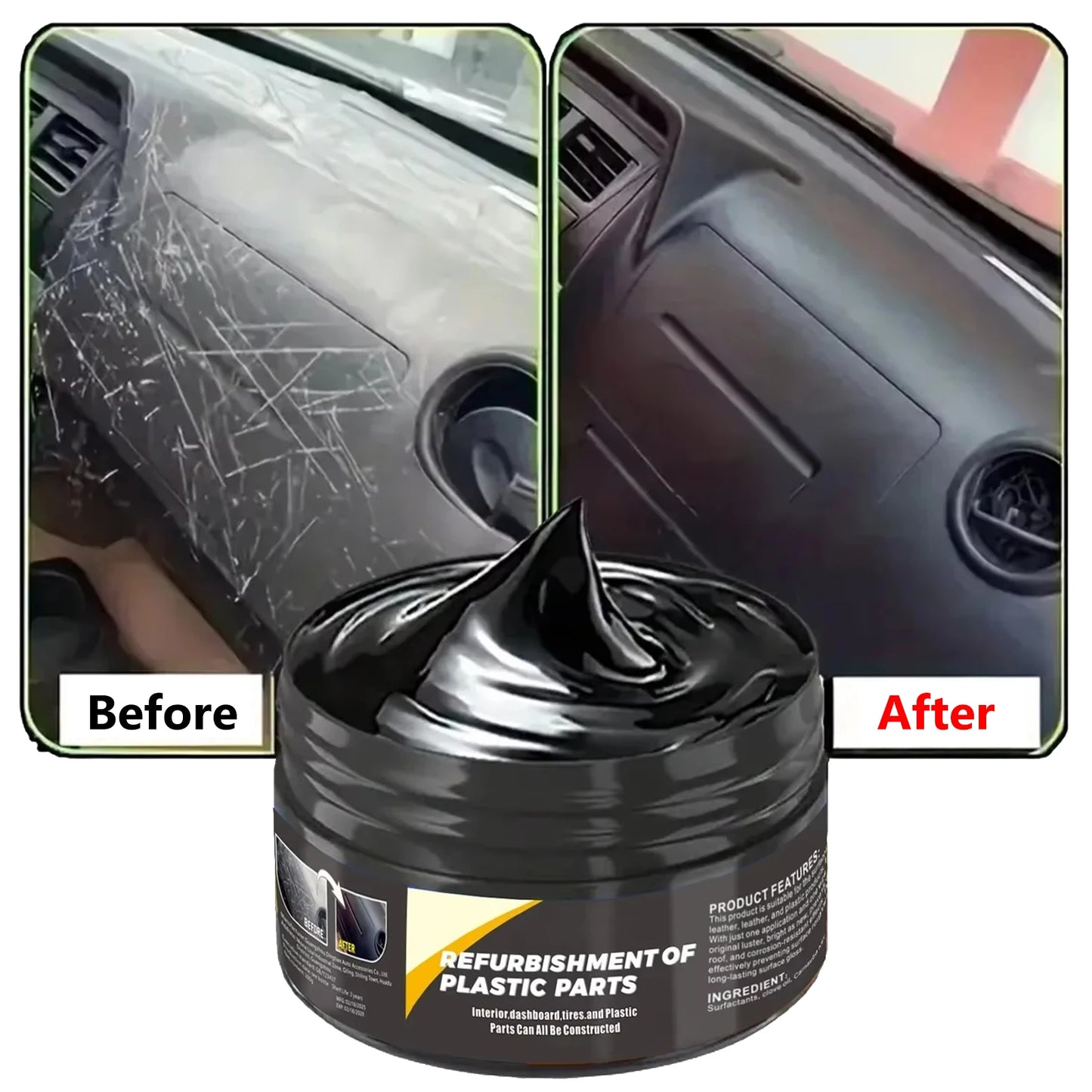 All-in-1 Car Interior Scratch Repair Paste - Plastic Leather Scratch Fix, Polishing & Anti-Aging for Tires Seats Steering Wheel