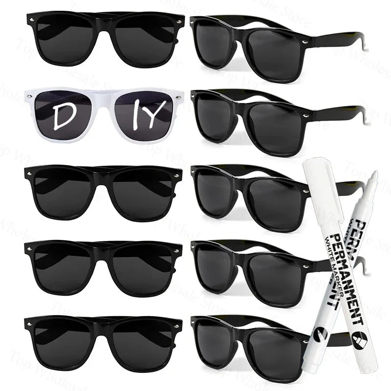 12-100 Pcs Wedding Personalized Sunglasses Bulk Custom Sunglasses with Paint Pens for Adult DIY Birthday Wedding Party Favors