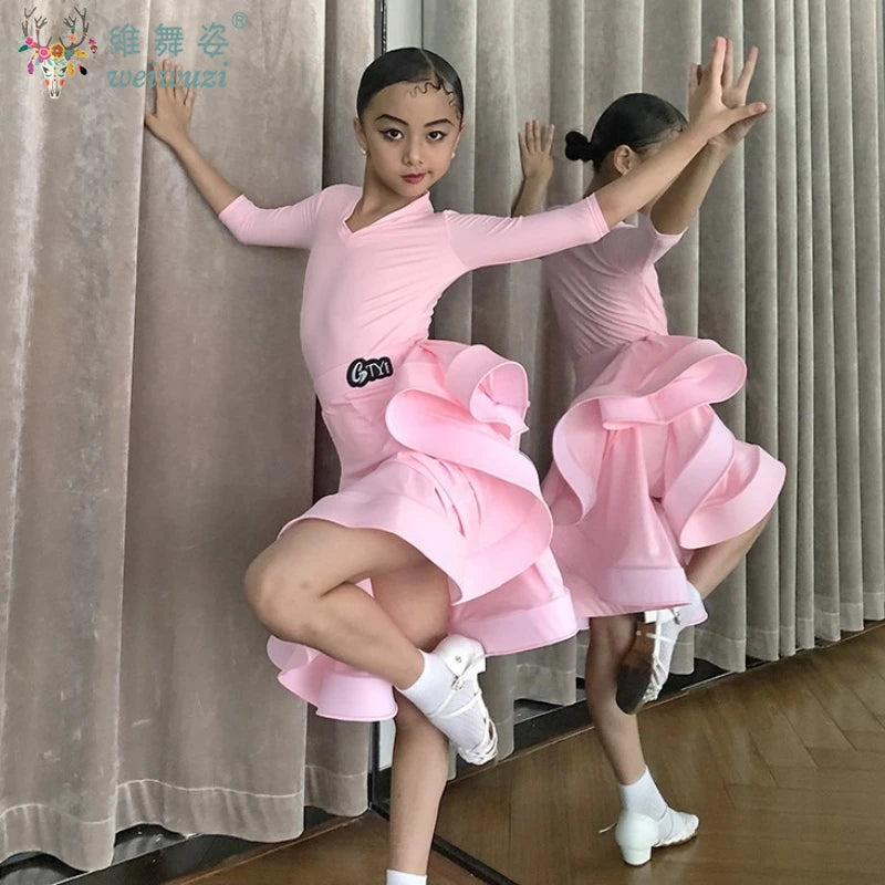 Girls long-sleeve Latin competition dress