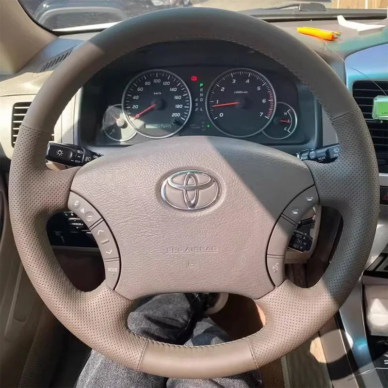 DIY Leather Full Coverage Steering Wheel Cover for Toyota Tacoma 4Runner Camry Sienna Sequoia Highlander Land Cruiser 1995-2007